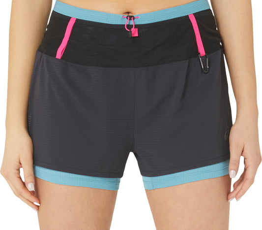 Asics FujiTrail 2 In 1 Womens Running Shorts - Black