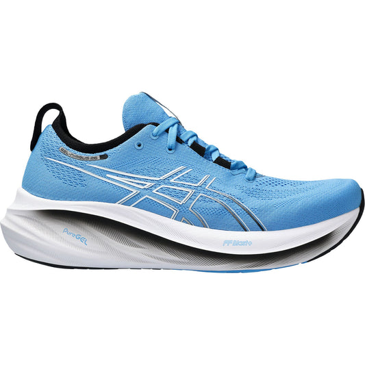 Asics Gel-Nimbus 23 running shoes in blue, high-performance men's athletic footwear with GEL cushioning and FlyteFoam technology.