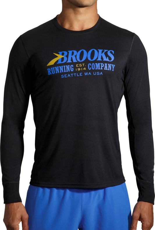 Brooks Distance Graphic Long Sleeve Mens Running Top - Black