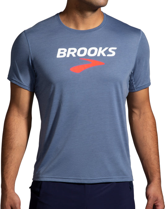 Brooks Distance Graphic Short Sleeve Mens Running Top - Blue