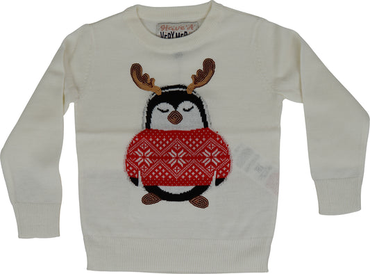 Christmas Cutie Penguin Junior Christmas Jumper - Cream