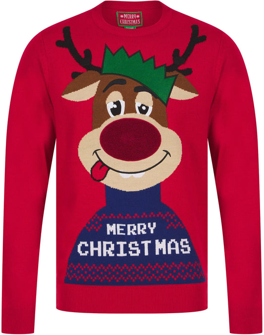 Christmas Feelin Merry LED Light Up Mens Jumper - Red