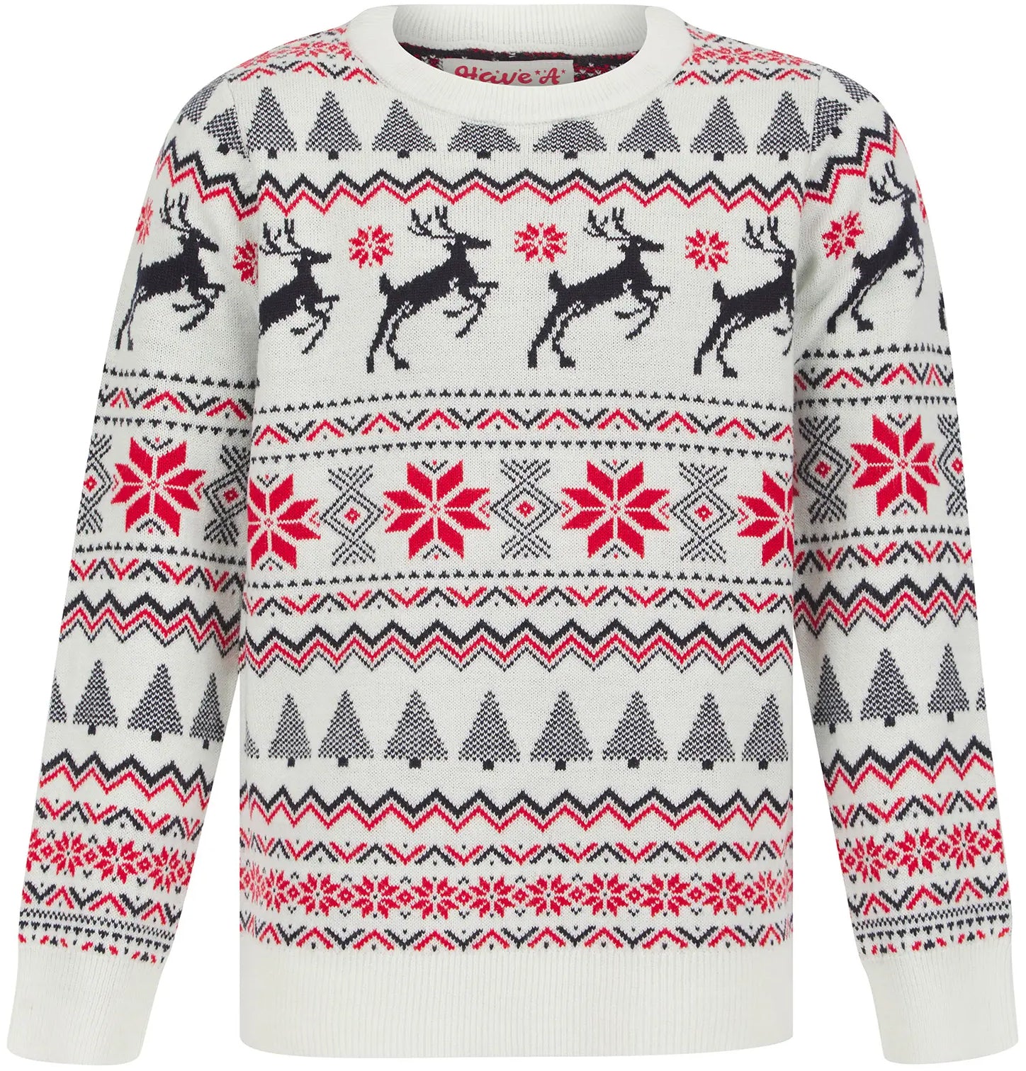 Christmas Reindeer Fairisle Junior Christmas Jumper White
