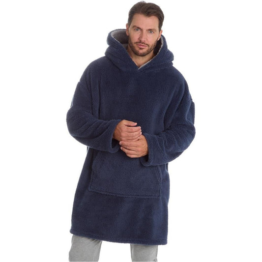 Huggable Hoodie Fleece Oversized Mens Blanket Hoody - Navy