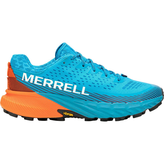 Merrell men's blue and orange trail running shoes with Vibram sole