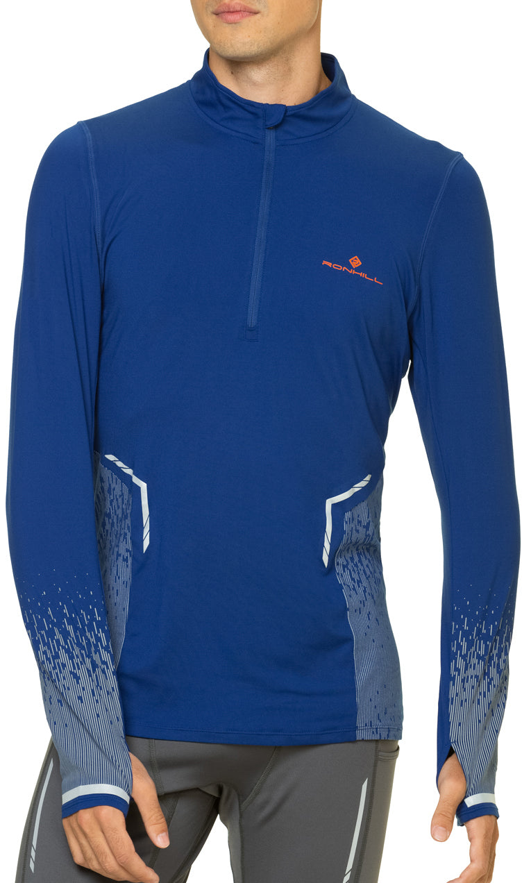 Ronhill Tech Reflect Half Zip Long Sleeve Mens Running Top Blue