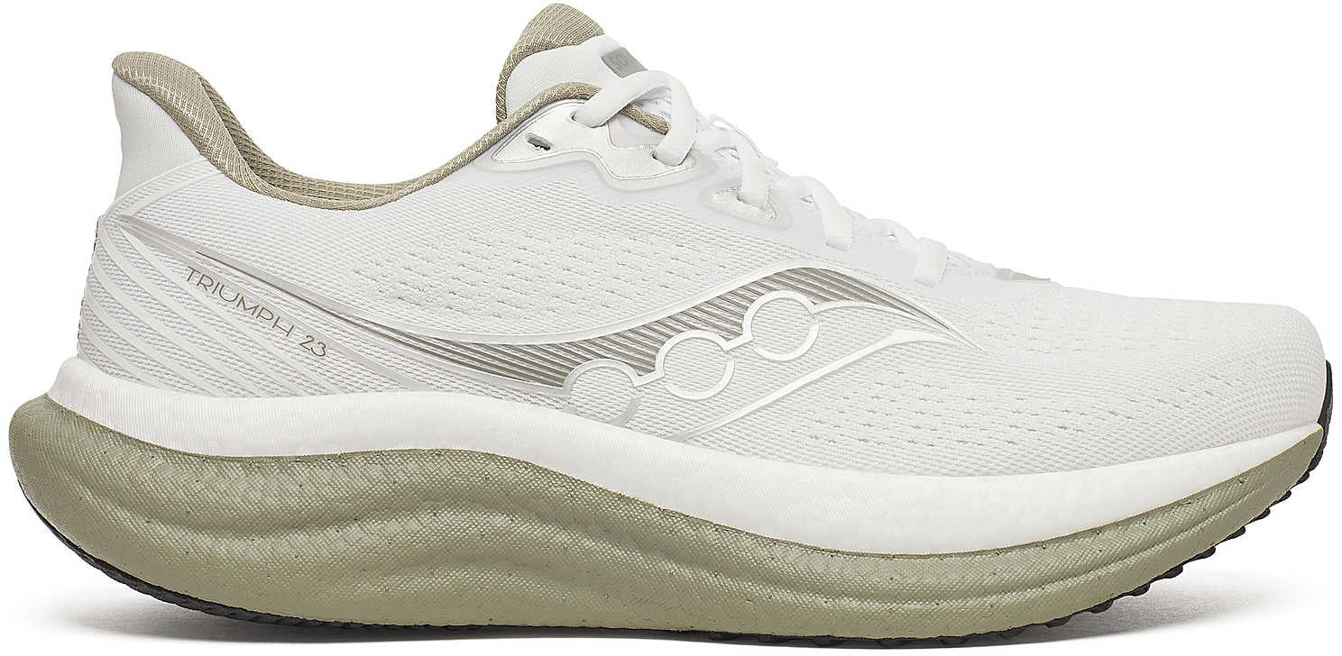 Saucony Triumph 23 Mens Running Shoes - White (Sizes 7 - 13) + Free Pair of Socks -