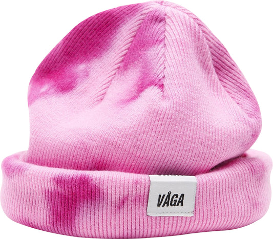 Vaga Fine Rib Tie Dye Running Beanie - Pink