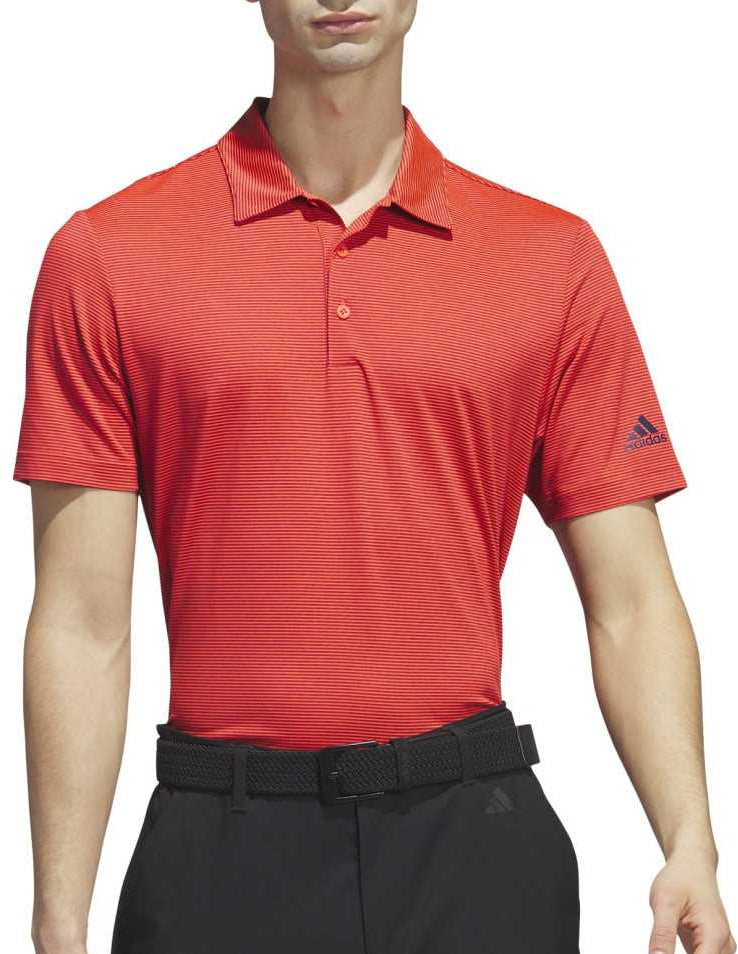adidas Ottoman Stripe Short Sleeve Mens Golf Polo Shirt Red