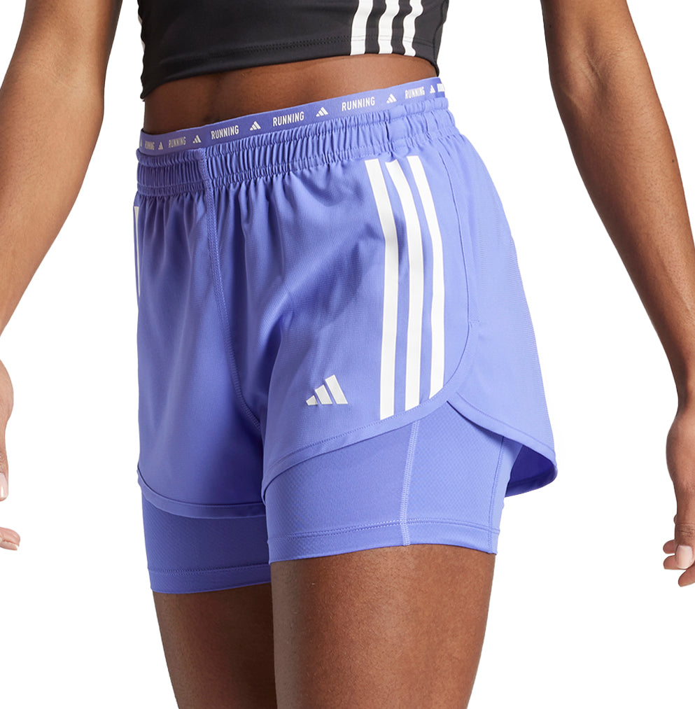 adidas Own The Run 3 Stripes 2 In 1 Womens Running Shorts