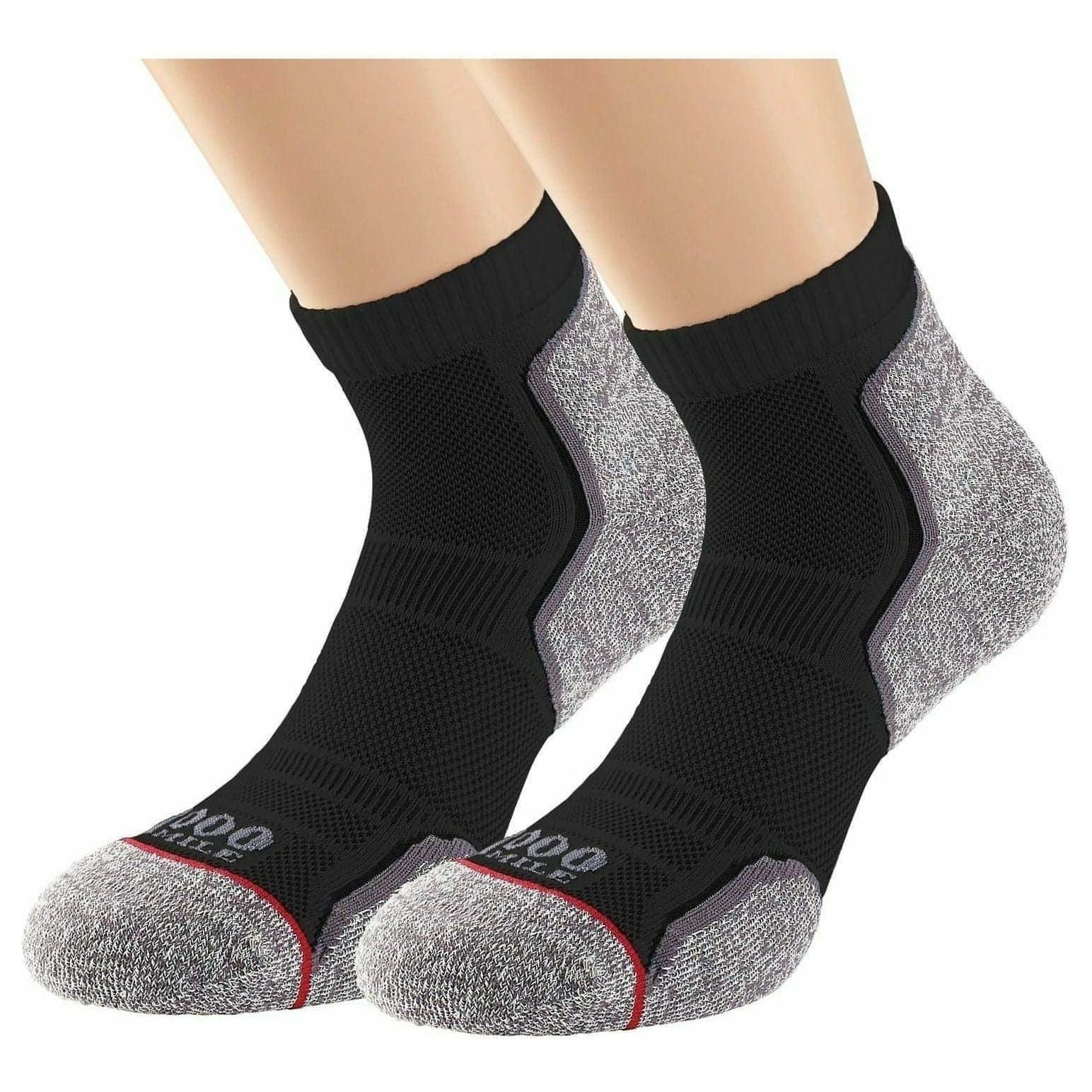 1000 Mile Repreve Single Layer Twin Pack Mens Running Socks - Black - Start Fitness