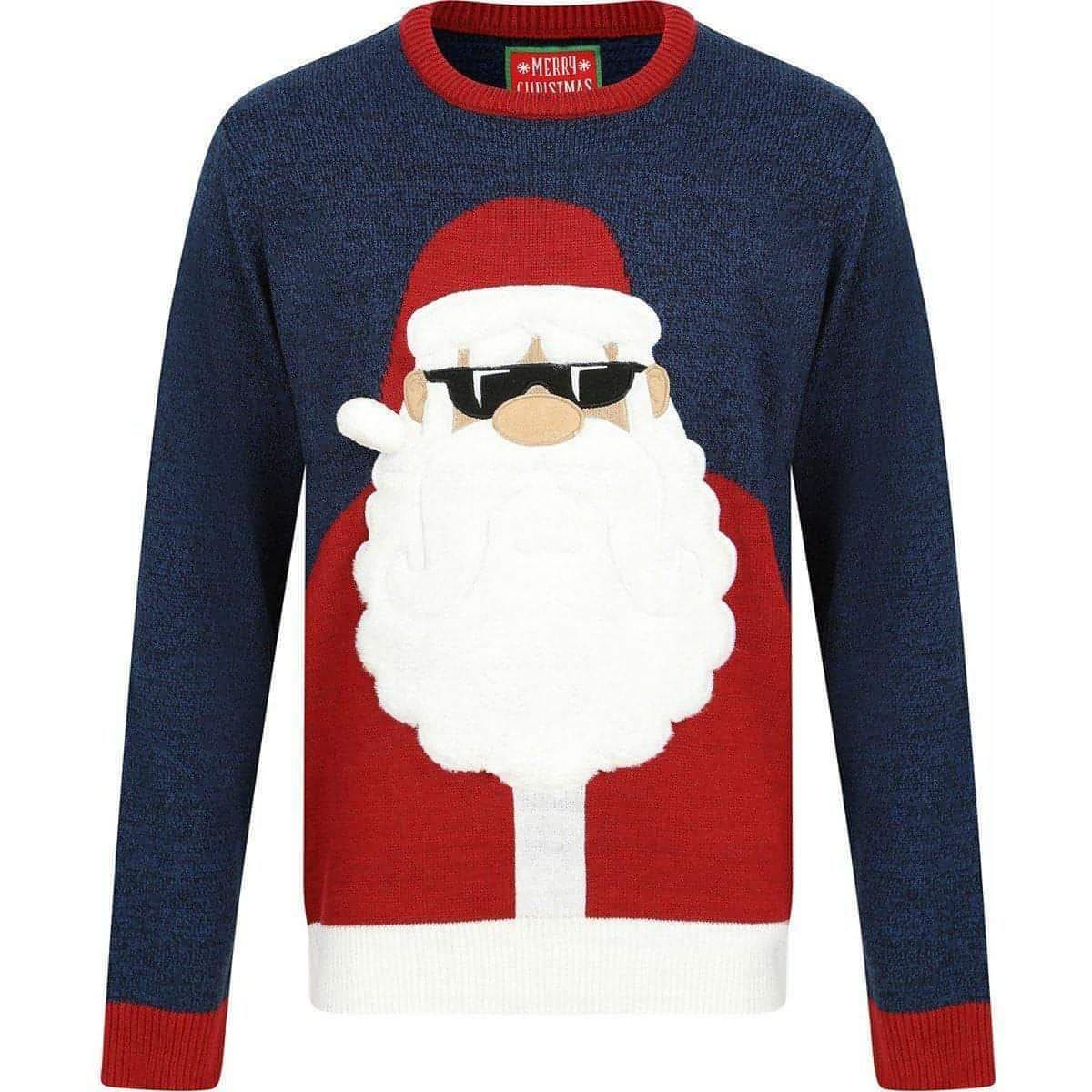 Christmas Cool Santa Mens Novelty Christmas Jumper - Blue - Start Fitness