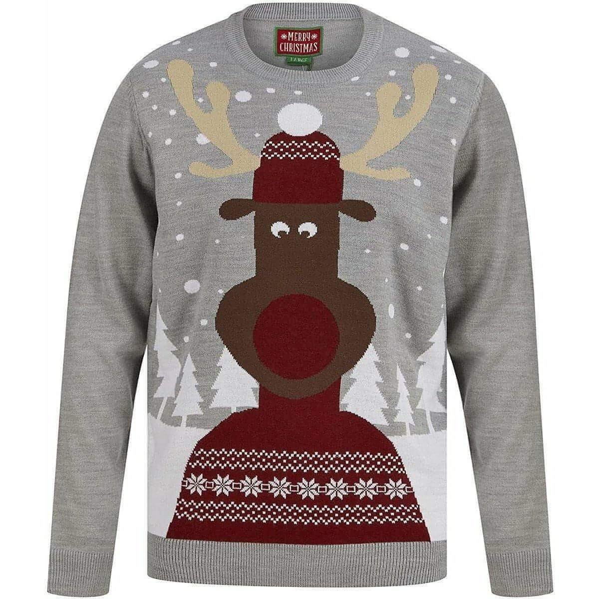 Christmas Snow Scene Rudolph Mens Christmas Jumper - Grey - Start Fitness