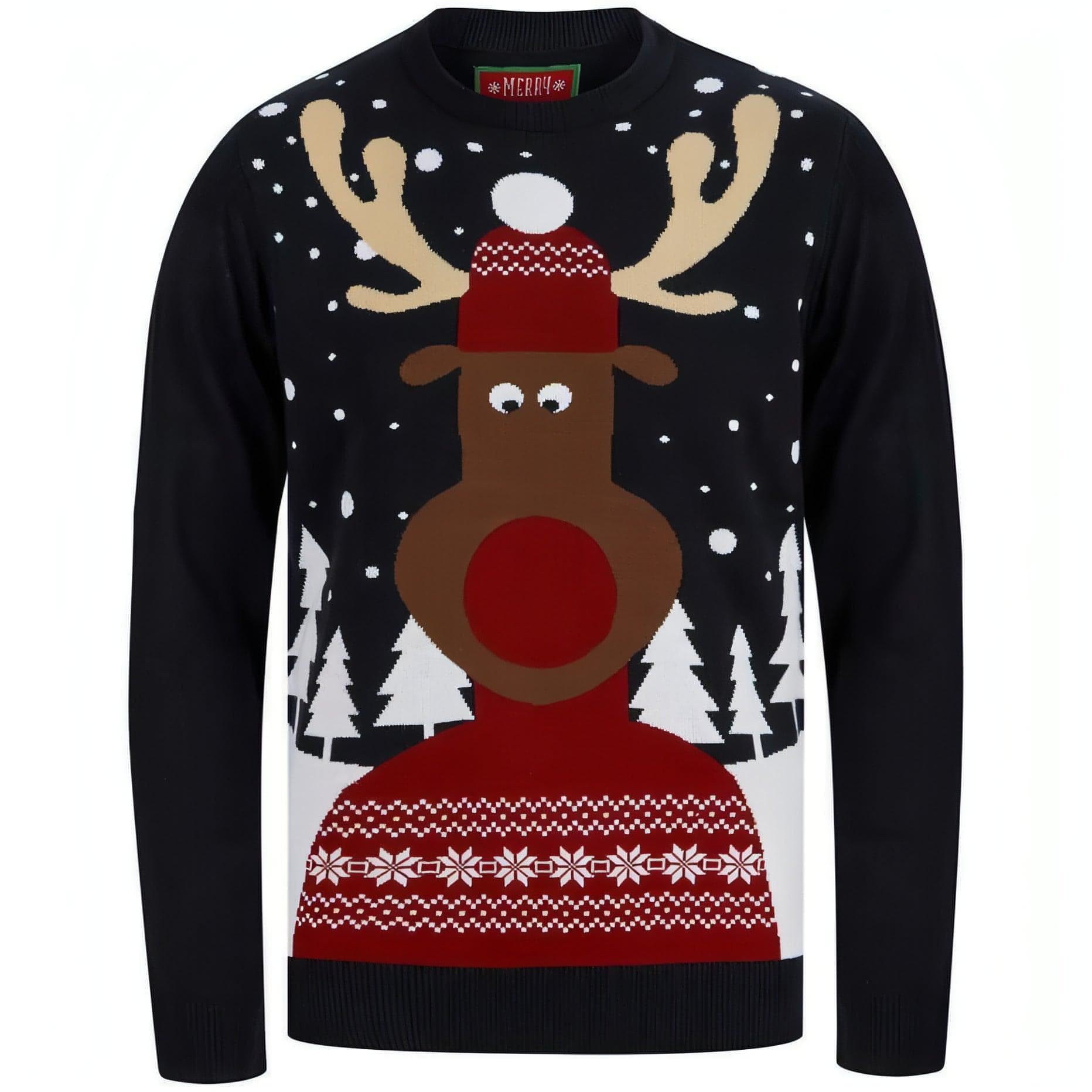 Christmas Snow Scene Rudolph Mens Christmas Jumper - Navy - Start Fitness
