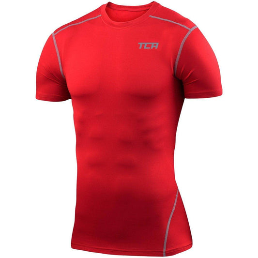 TCA Pro Performance Compression Mens Short Sleeve Thermal Running Top - Red - Start Fitness