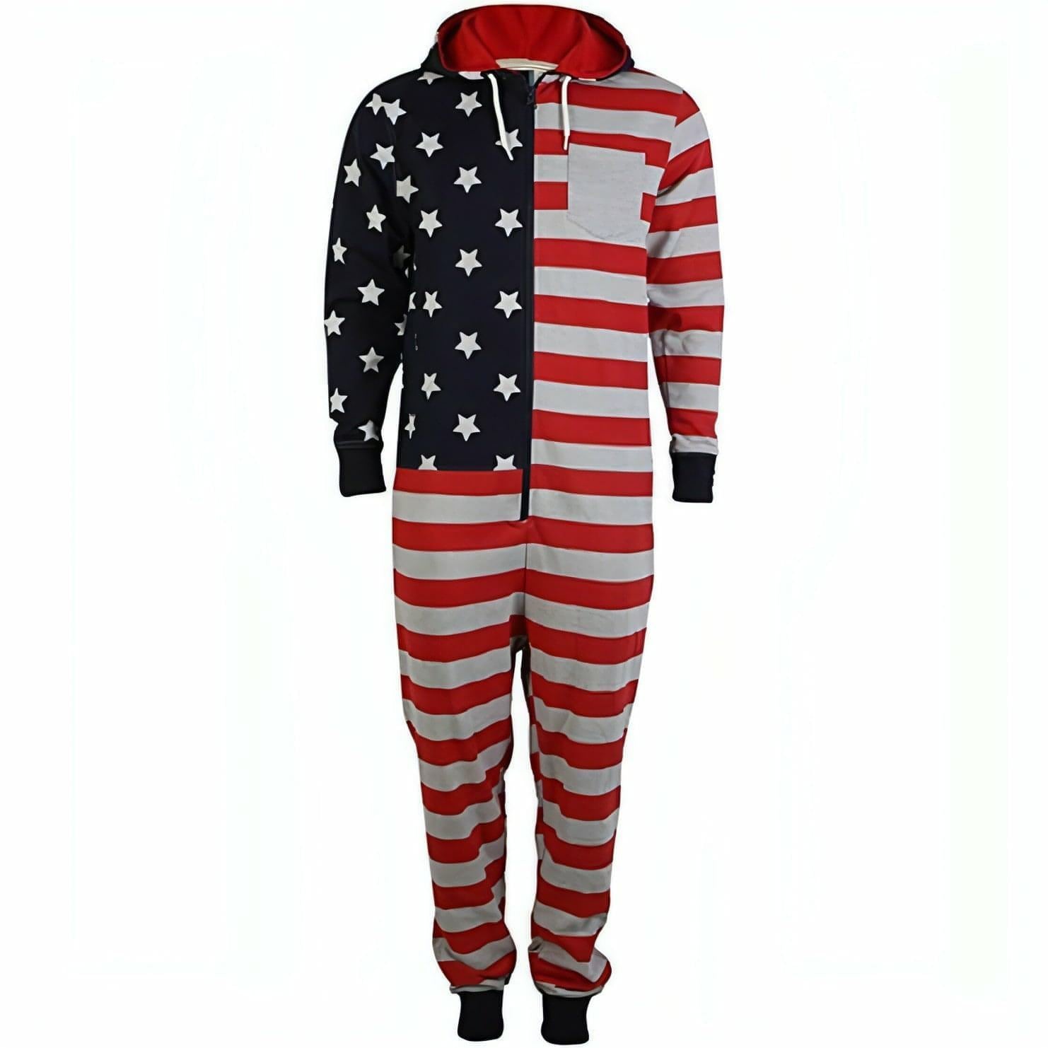 Tokyo Laundry USA Flag Hooded Long Sleeve Onesie Start Fitness