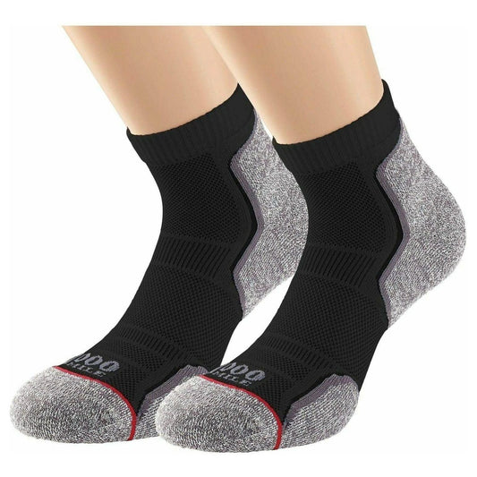 1000 Mile Repreve Single Layer Twin Pack Mens Running Socks - Black - Start Fitness