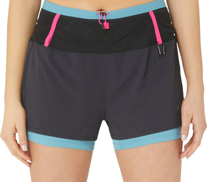Asics FujiTrail 2 In 1 Womens Running Shorts - Black