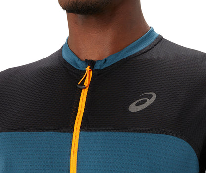 Asics FujiTrail Half Zip Short Sleeve Mens Running Top - Blue