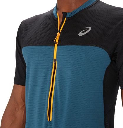 Asics FujiTrail Half Zip Short Sleeve Mens Running Top - Blue