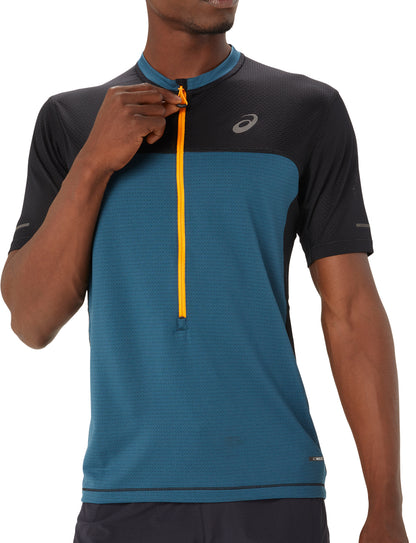 Asics FujiTrail Half Zip Short Sleeve Mens Running Top - Blue