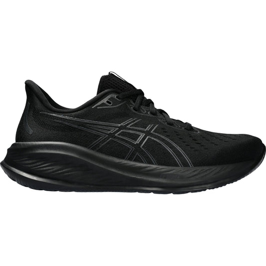 Asics black running shoes for men, comfortable athletic footwear, gel cushioning system, stylish mesh upper design, performance sports shoes