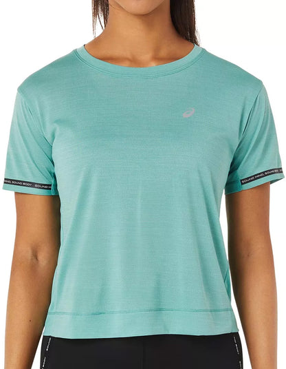 Asics Race Cropped Short Sleeve Womens Running Top - Green