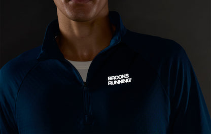 Brooks Momentum Thermal Reflective Half Zip Long Sleeve Mens Running Top - Blue