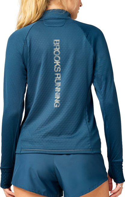 Brooks Momentum Thermal Reflective Half Zip Long Sleeve Womens Running Top - Blue