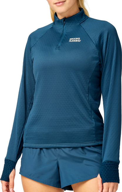 Brooks Momentum Thermal Reflective Half Zip Long Sleeve Womens Running Top - Blue