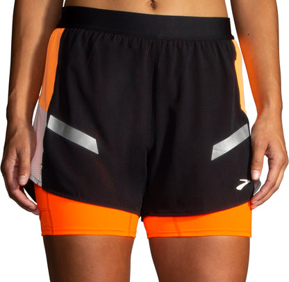 Brooks Run Visible 2.0 4 Inch 2 In 1 Womens Running Shorts - Black