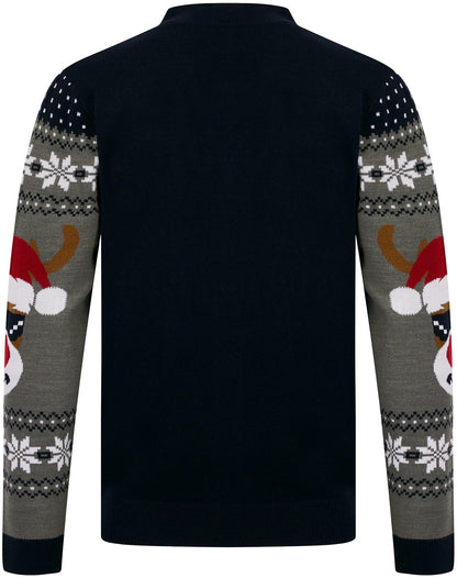 Christmas Deer Festive Pattern Mens Christmas Cardigan - Blue