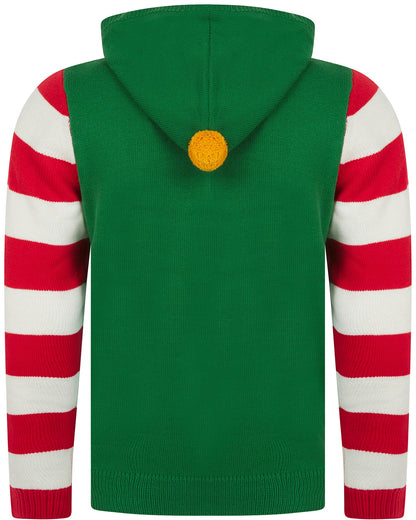 Christmas Elf Novelty Hooded Mens Jumper - Green