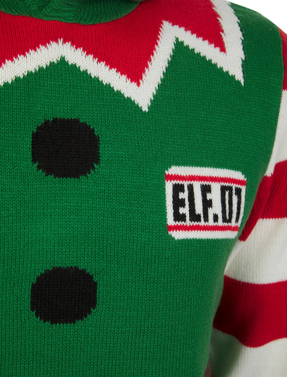 Christmas Elf Novelty Hooded Mens Jumper - Green