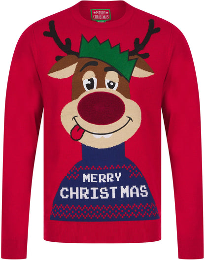 Christmas Feelin Merry LED Light Up Mens Jumper - Red