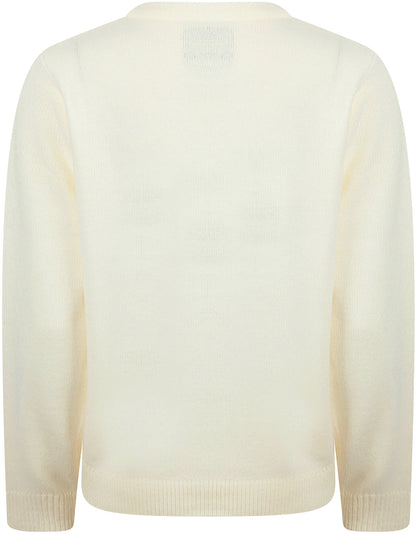 Christmas Happy Rudolph Motif Womens Christmas Jumper - Cream