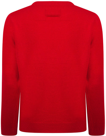 Christmas Happy Rudolph Motif Womens Christmas Jumper - Red