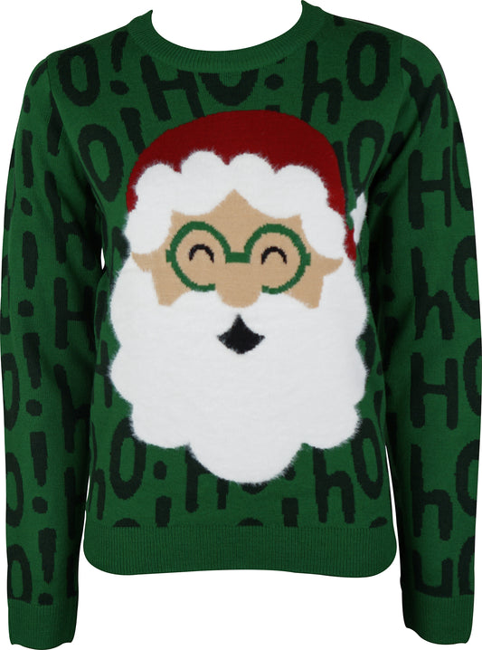 Christmas Ho Ho Ho Santa Womens Christmas Jumper - Green