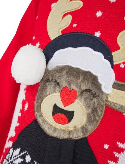 Christmas Laughing Rudolph Junior Christmas Jumper - Red
