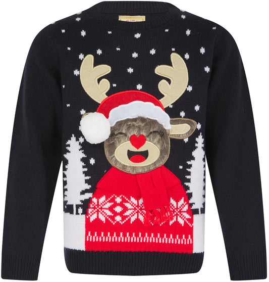 Christmas Laughing Rudolph Junior Christmas Jumper - Blue