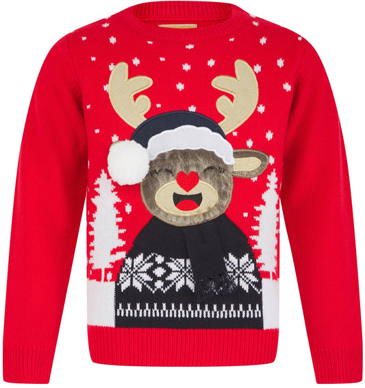 Christmas Laughing Rudolph Junior Christmas Jumper - Red