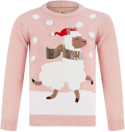 Christmas Llama LED Light Up Junior Christmas Jumper - Pink