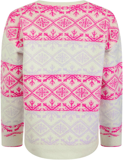 Christmas Nordic Fair Isle Crystal Drop Shoulder Womens Jumper - Ecru