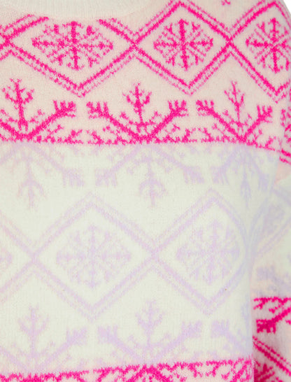 Christmas Nordic Fair Isle Crystal Drop Shoulder Womens Jumper - Ecru
