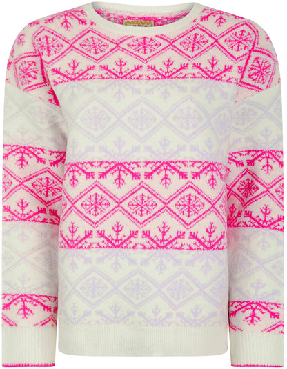 Christmas Nordic Fair Isle Crystal Drop Shoulder Womens Jumper - Ecru