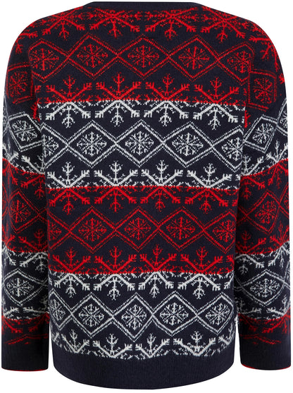 Christmas Nordic Fair Isle Crystal Drop Shoulder Womens Jumper - Ink