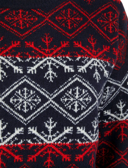 Christmas Nordic Fair Isle Crystal Drop Shoulder Womens Jumper - Ink