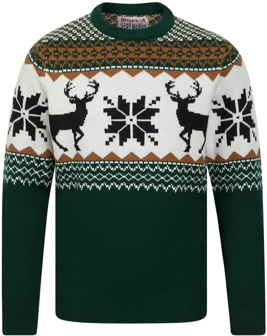 Christmas Nordic Fair Isle Festive Mens Jumper - Green