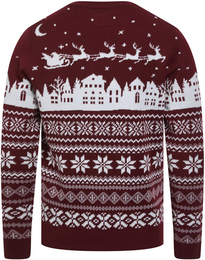 Christmas Nordic Fair Isle Fly Mens Jumper - Claret