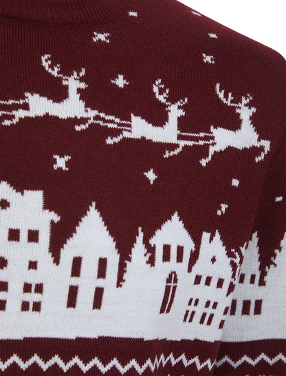 Christmas Nordic Fair Isle Fly Mens Jumper - Claret